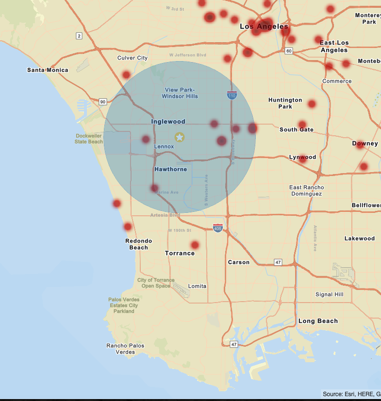 Annotated Seerist heatmap for Los Angeles