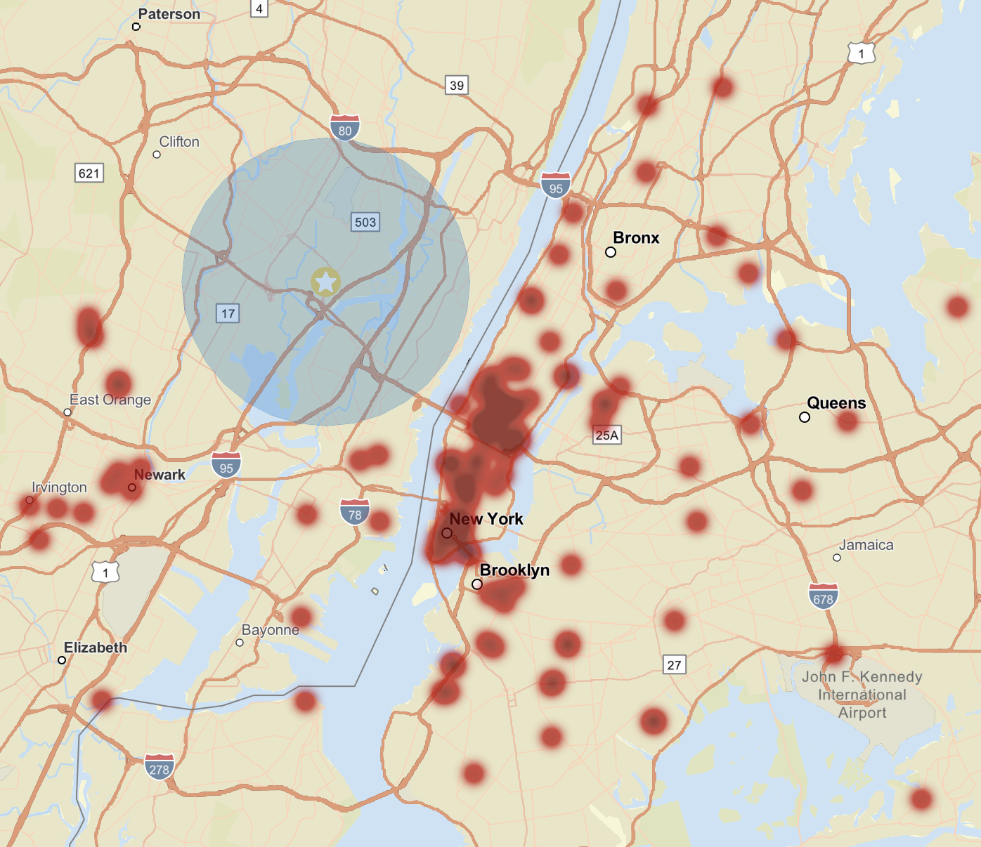 Annotated Seerist heatmap for New York / New Jersey