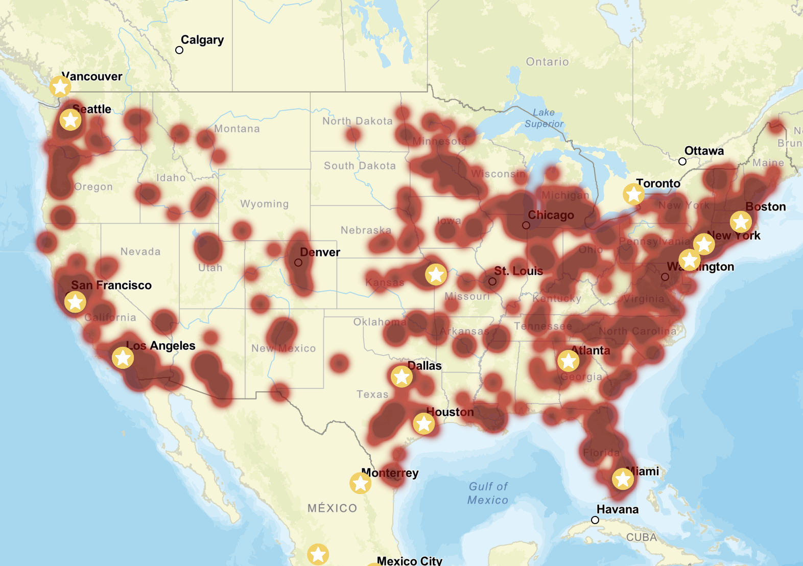Seerist heatmap of verified unrest events related to immigration policies and operations, November 2025 to April 2026